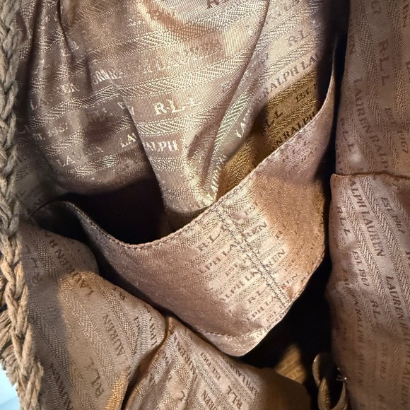 Lauren Ralph Lauren Brown Crochet Paper Straw Hobo Shoulder Bag Tote Large - Picture 8 of 13